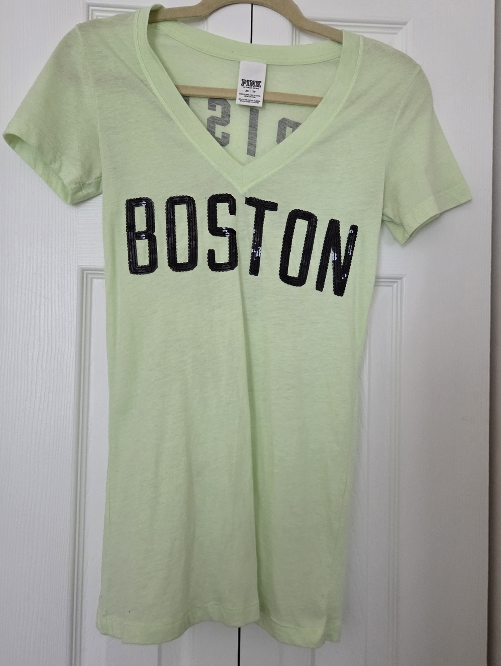 PINK Victoria's Secret Neon Lime V-Neck 'BOSTON' Tee